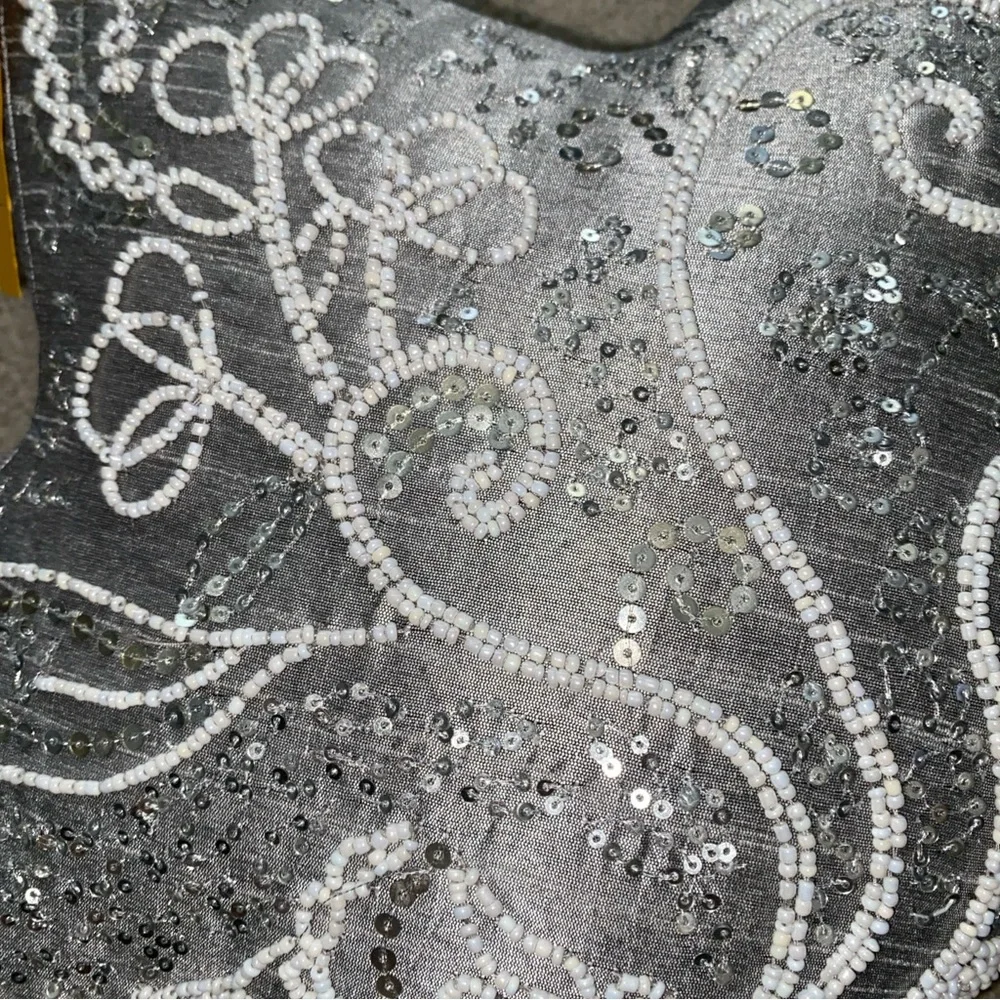 Pier 1 Imports Holiday Sequins Beaded Sliver Star Shaped Accent Pillow One (1)‎